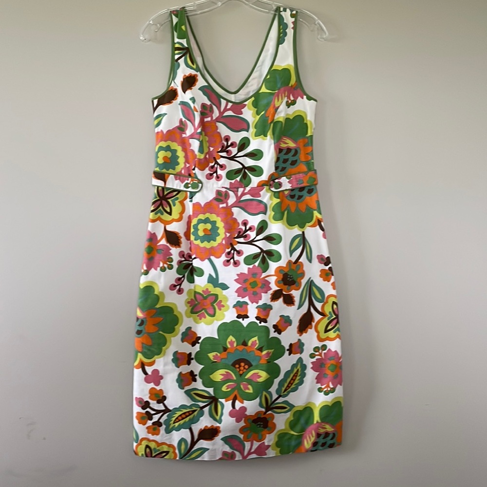 BODEN-6L dress pk/gr floral v neck/back shift